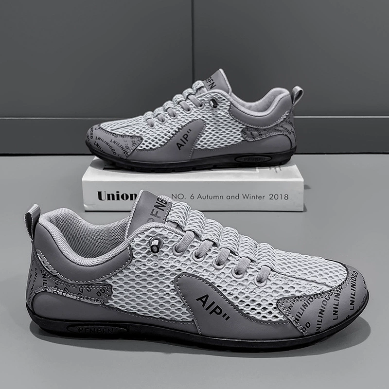 Мужская обувь Летняя дышащая сетка тонкая открывная обувь одна педаль мягкая подошва повседневная обувь арганд спортивные ретро маленькие белые туфли