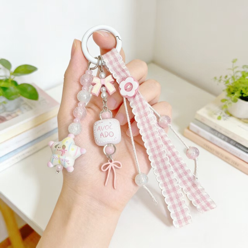 New Sweet Ins-Style Bow Keychain with Star Pendant for Girls, Fresh Pink Phone Chain Wholesale New Sweet Ins-Style Bow Keychain with Star Pendant for Girls, Fresh Pink Phone Chain Wholesale