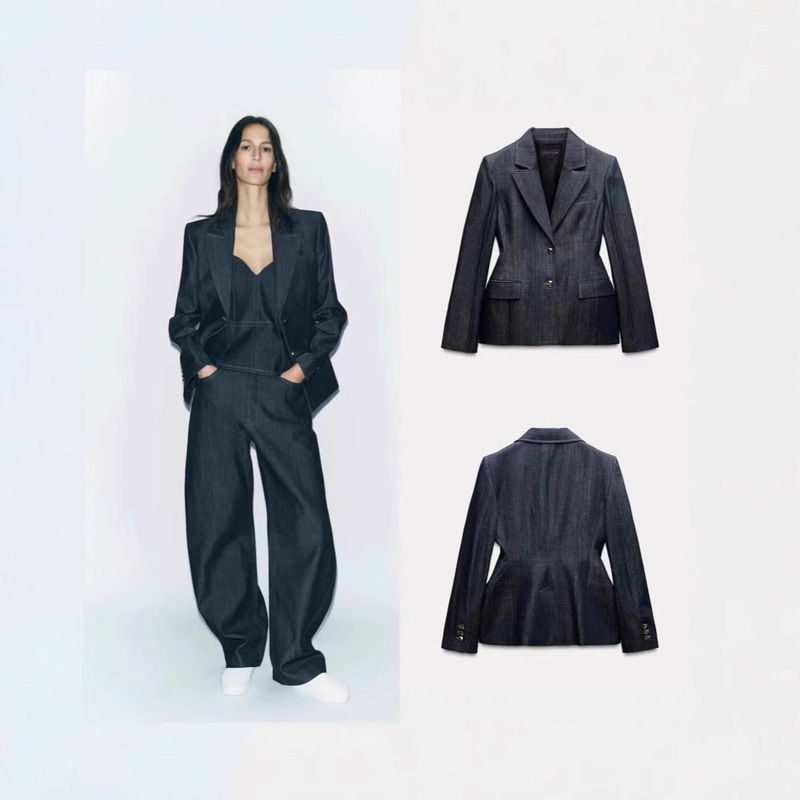 American Retro Wide-Leg Jeans, Loose and Drapey Straight-Leg Denim Suit Jacket, Denim Vest and Trousers Three-Piece Set