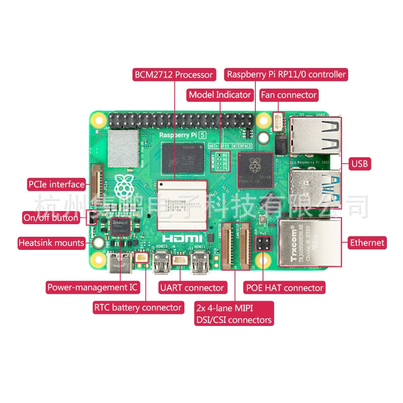 Плата разработки Raspberry Pi 5 пятого поколения 8GB, программирование на Python, Linux, производительность значительно выше 4B