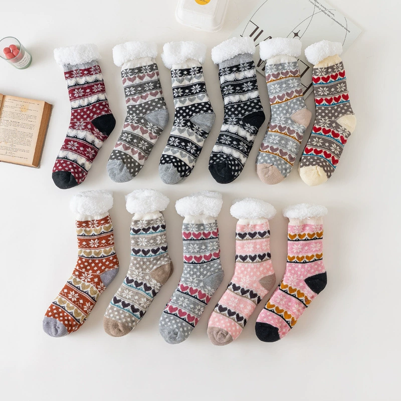 Носки для взрослых, женские зимние носки, носки для дома, флисовые носки для ковров, носки-тапочки, гетры с противоскользящей подошвой.