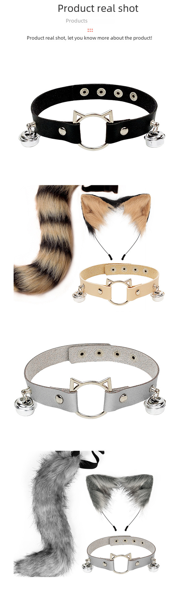 Conjunto de 4 orejas de gato y cola de zorro.