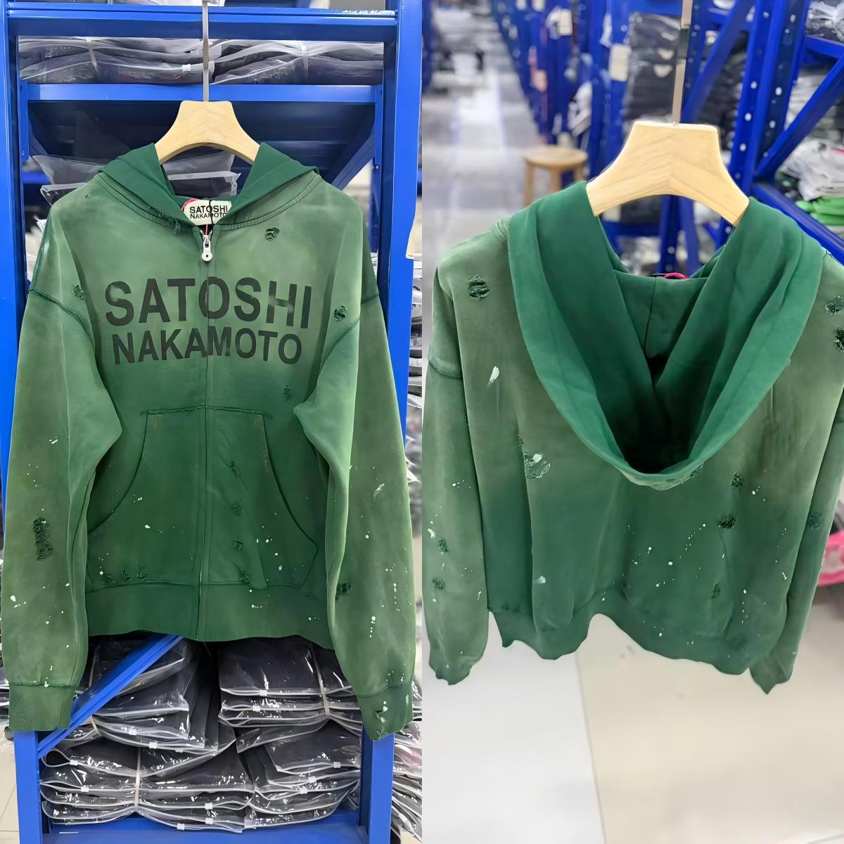 Satoshi Nakamoto Zip-Up Jacket Distressed Green