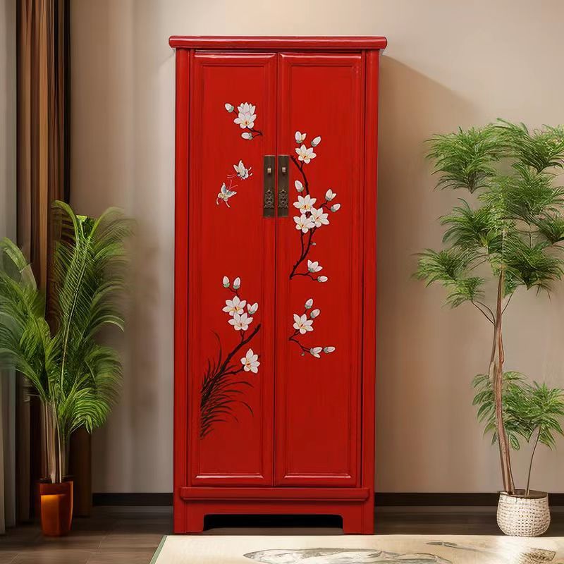 Chinese Antique Retro Solid Wood Integrated Wardrobe Classical Painted Decorative Furniture Bedroom Storage High Cabinet