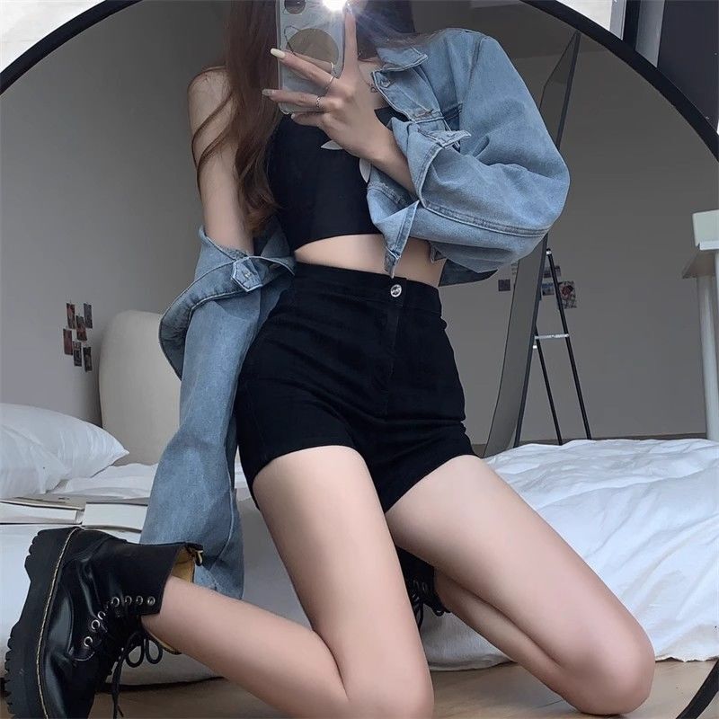 Hong Kong Style Design Sense Tight Hot Girl Black Jeans Women's Summer High Waist Slimming Hot Pants Super Shorts Ins Pants