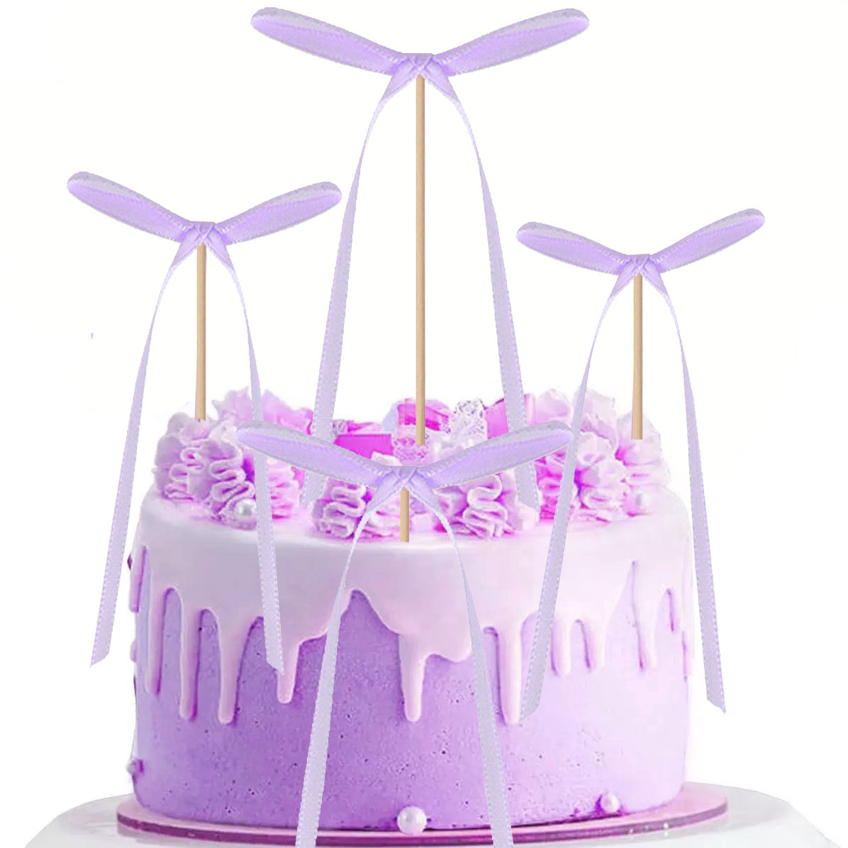 Spot wholesale lazo de cola larga inserción de pastel complemento postre decoración de horneado serpentinas decoración de postre de fiesta