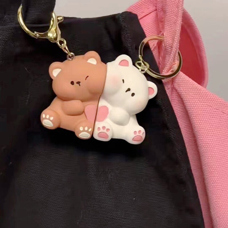 Magnetic cute bear and you stick male and female friends gift key chain