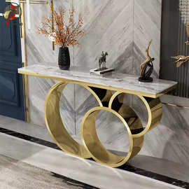 轻奢现代不锈钢大理石玄关桌子靠墙进门风水玄关隔断条案沙发背几