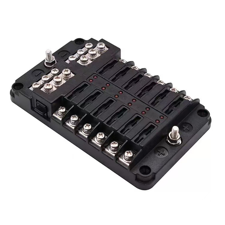 Car Fuse Box with Negative Terminal, Plug-In Screw Type, Multi-Way Fuse Box, Led Indicator Light, Boat and Car Accessories