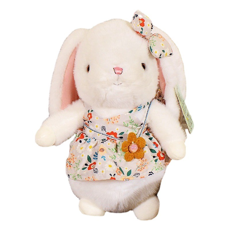 Animales pastorales, conejo blanco, peluche, falda floral, muñeca de conejo, máquina de muñecas, muñeca, regalo de cumpleaños para niña, transfronterizo