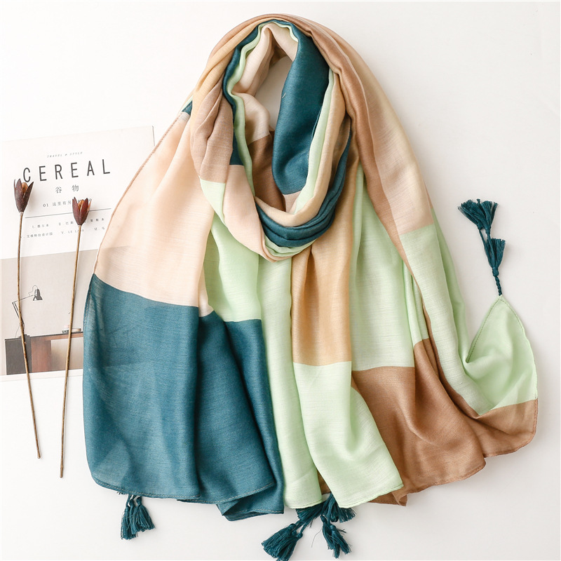 Women's Fashion Color Block Polyester Silk Scarves display picture 1