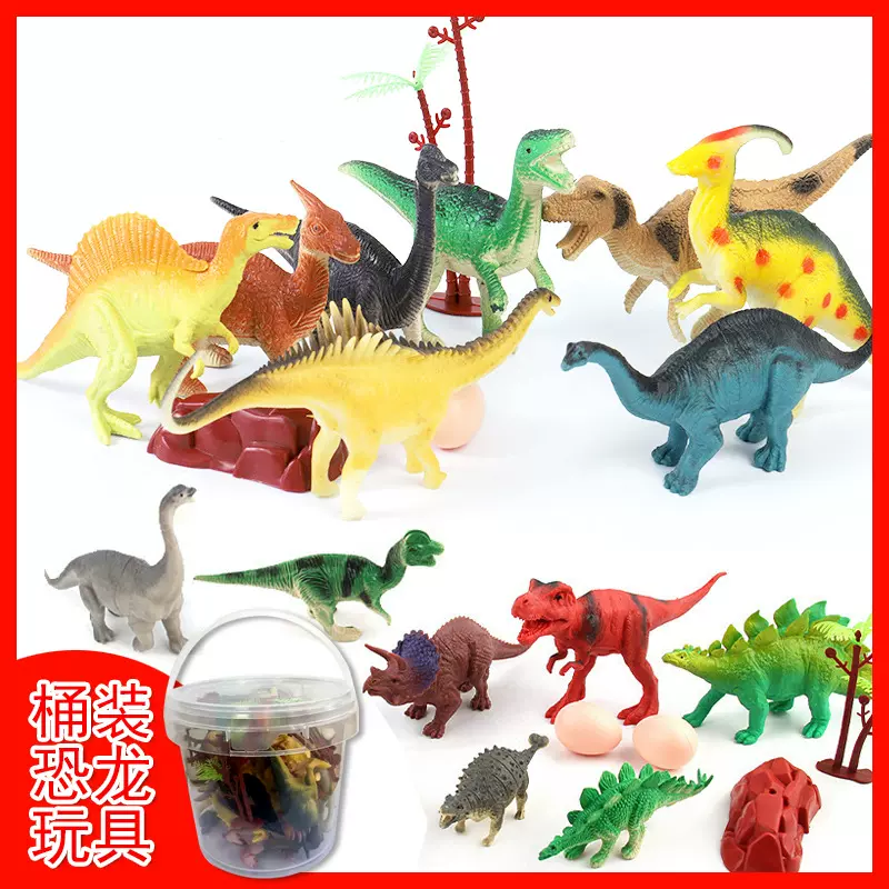 跨境桶装男孩玩具恐龙动物模型仿真迷你软胶恐龙套装蛋糕饰品摆件