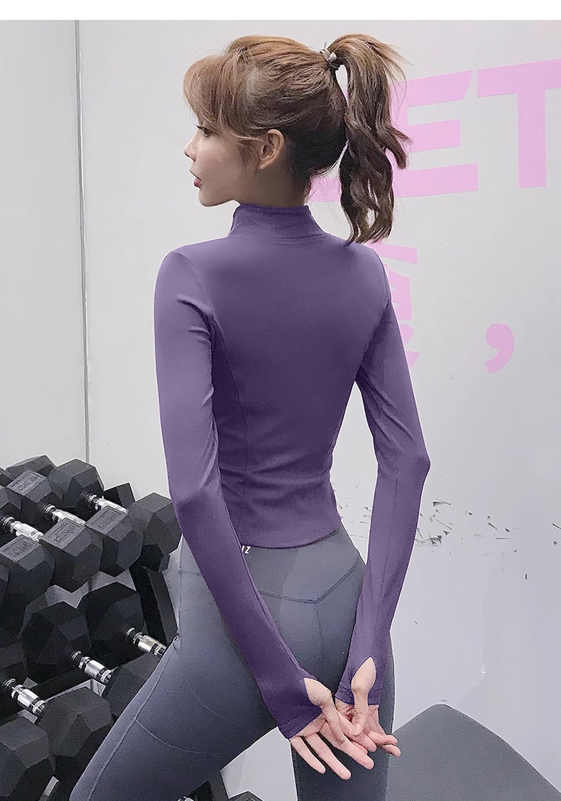 Slim-fit Quick-drying Yoga Clothes For Women, Stand-up Collar, Long-sleeved Tight Sports Top, Fitness Clothes For Women_desvips.com