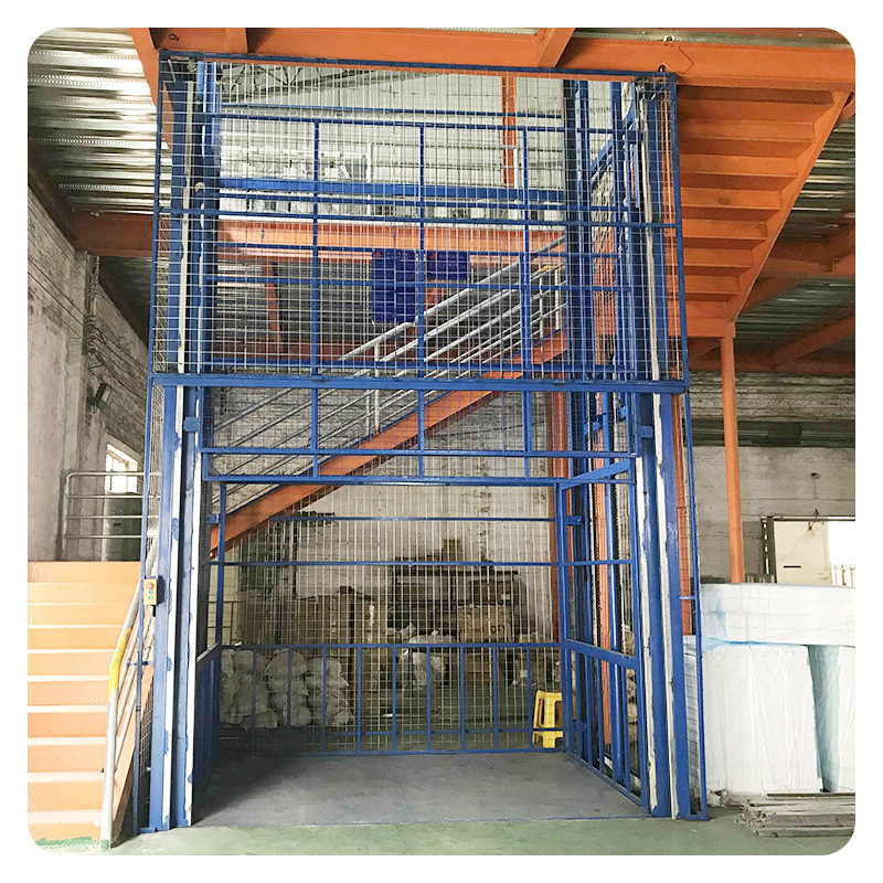 Plataforma elevadora fija de transporte de carga sobre rieles, elevador de carga hidráulico eléctrico para almacén, móvil para carga y descarga