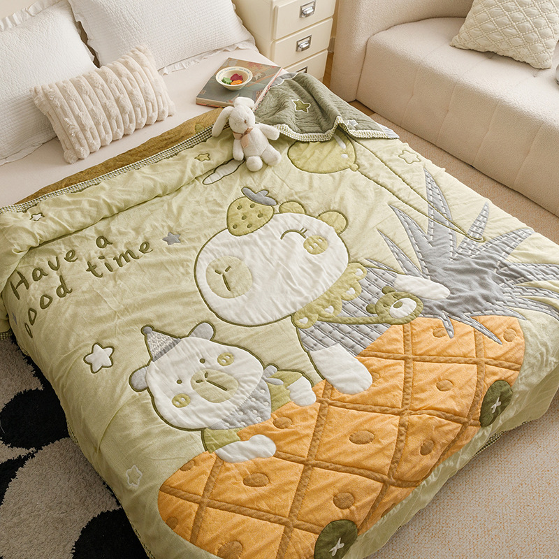 Pineapple boat-green [cotton ten-layer cloud gauze-super soft and moisture absorbing] / 150x200cm multifunctional cotton single blanket about 1.5kg