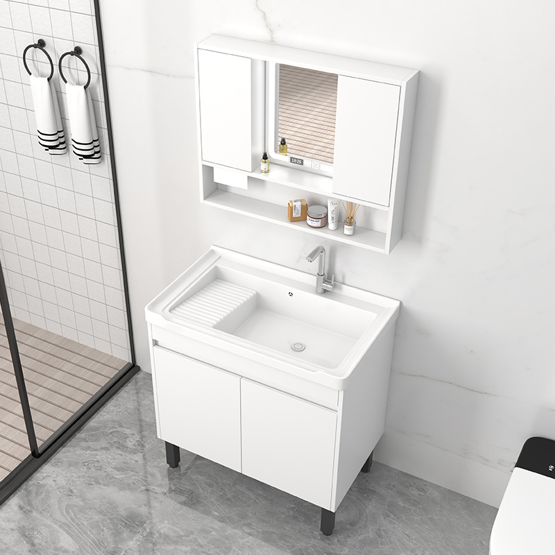 gabinete de baño de madera maciza piso lavabo de mano gabinete de lavabo de cerámica integral con tablero de fricción gabinete lavabo balcón lavabo