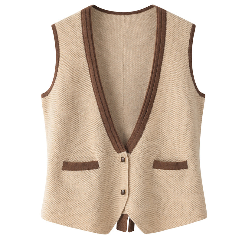 Inner Mongolia Factory Fashion Pure Cashmere Vest Women's Cardigan V Neck Thickeneded Waistcoat Small Fragrant Style Outer Sweater