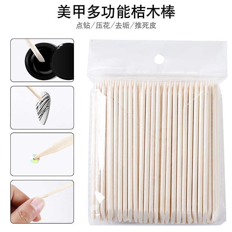 Cross-border nail polish orange stick drill stick 100 pieces dead skin removal cleaning nail polish multiple functions wooden stick cleaning stick