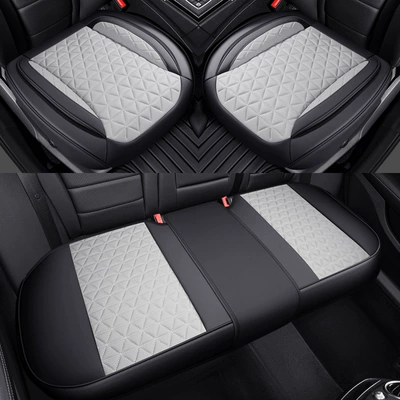 leather car seat cushion | Seat cushion, seat cover - black-and-white-small-three-pieces-universal