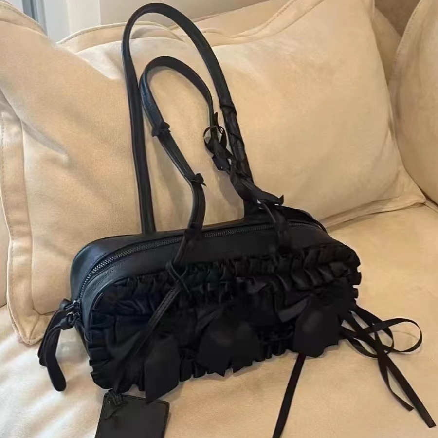 Bow Underarm Bag Tote Bag Morning Eight-day Handbag 2024 New Pleated Portable Shoulder Bag Boston Bag