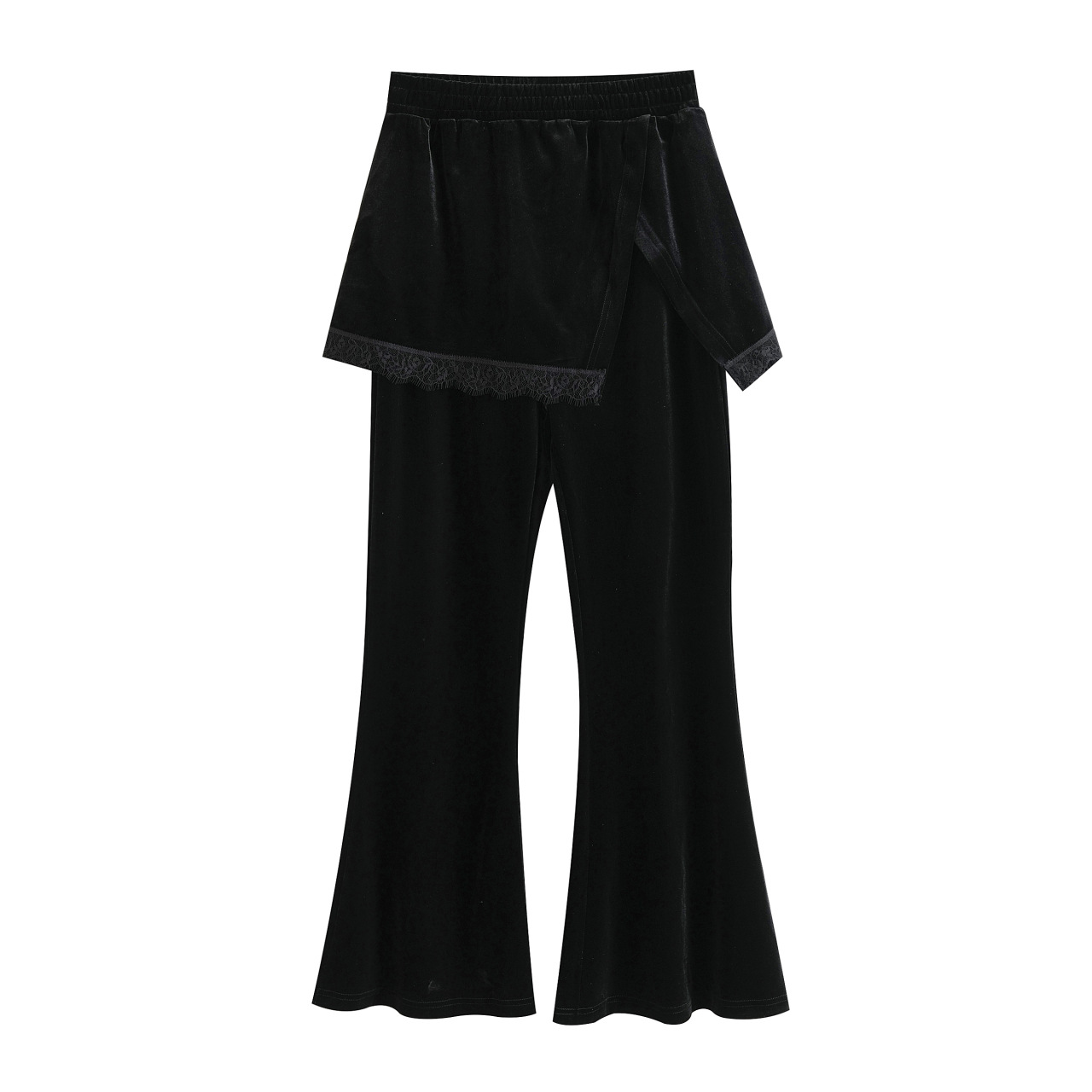 Unique Design Faux Two-Piece Skirt Pants for Women, Chinese Retro Velvet Flared Pants, New Autumn Stylish Versatile Long Pants