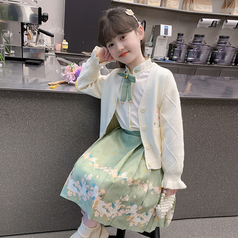 女童马面裙套装2025新款春装儿童汉服中国风中式春秋季女孩三件套|undefined