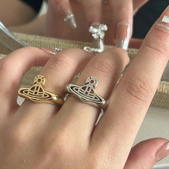 小眾個性韓潮土星星球十字架簡約時尚開口戒指ins冷淡風鏤空指環