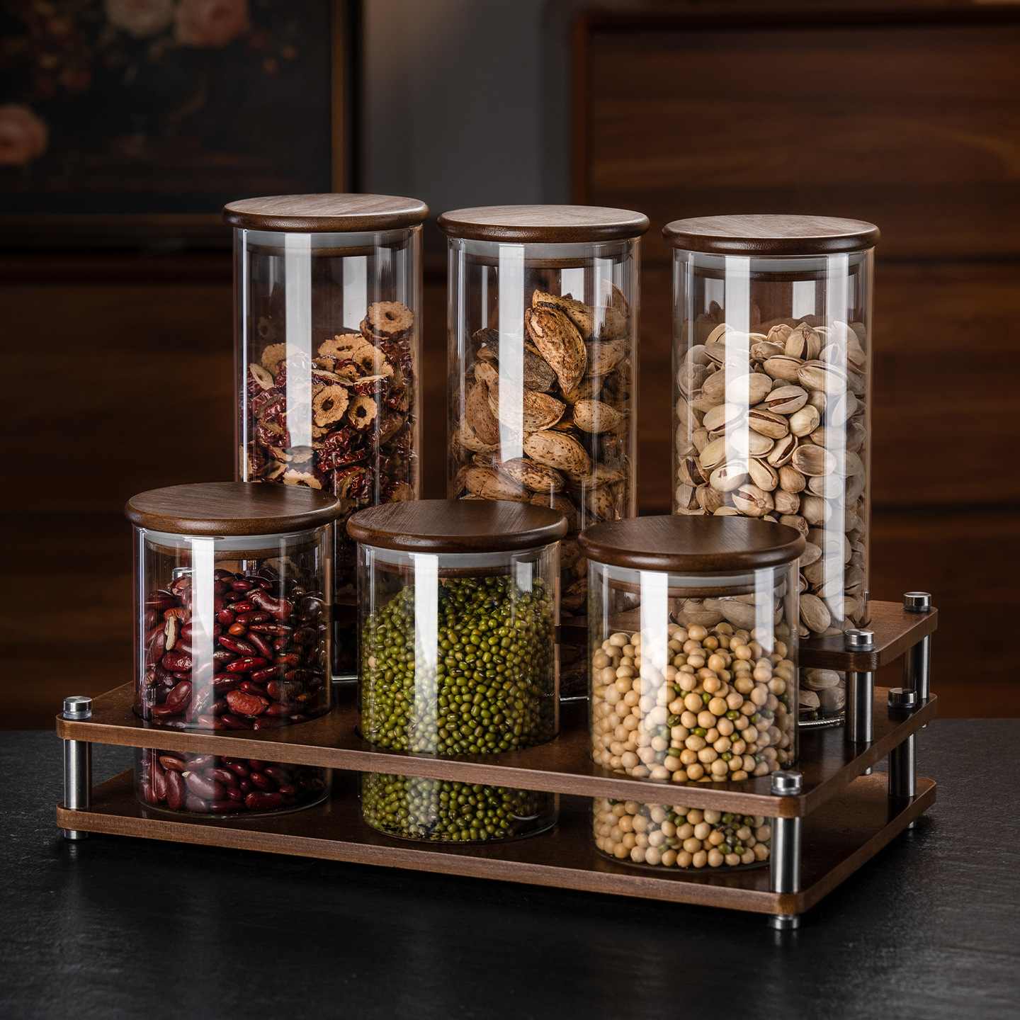 Tanque de almacenamiento de sellado de cocina tanque de almacenamiento de vidrio de gran capacidad tanque de almacenamiento de granos de nueces