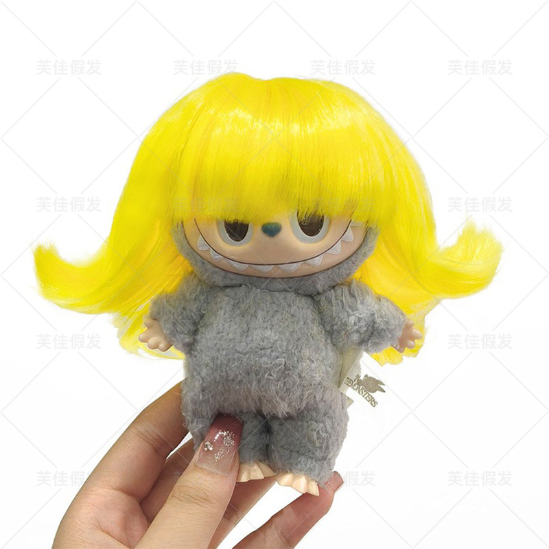 新しい人形ウィッグ黄色のカールショートヘアかわいいペンダント人形前髪ウィッグヘッドギアカール|undefined