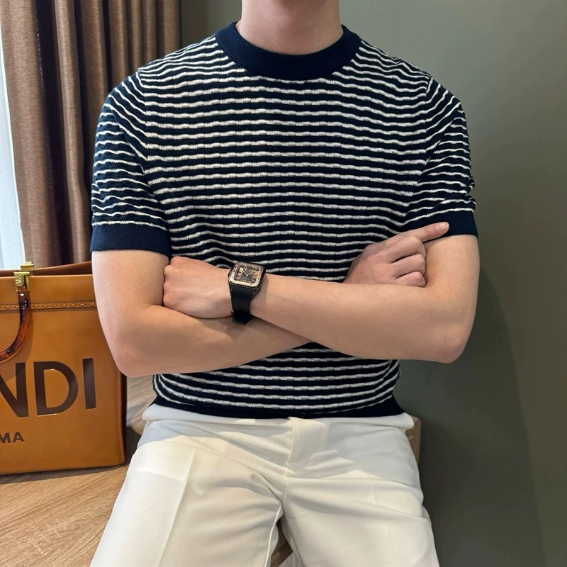 Летний мужской свитер с короткими рукавами и круглым вырезом