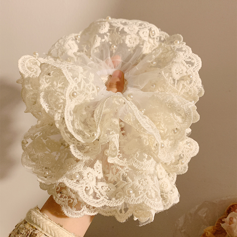 Super inmortal cordón de perla collar de cabello ~ bordado blanco suave cordón de cabello atado cabello nuevo tocado grande