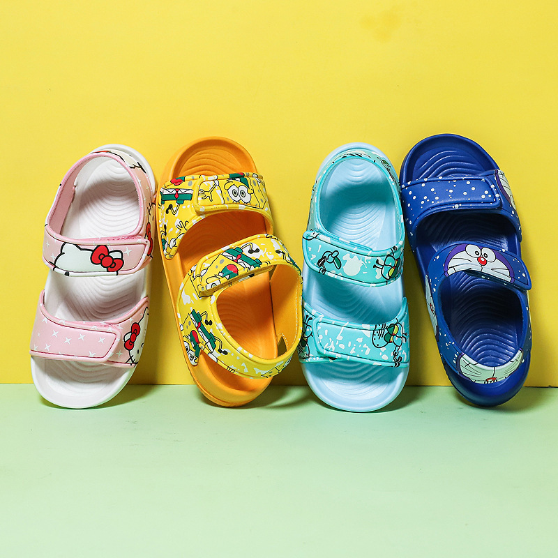 2023 nuevas sandalias de los niños del verano suave inferior dedo del pie velcro dibujos animados playa los