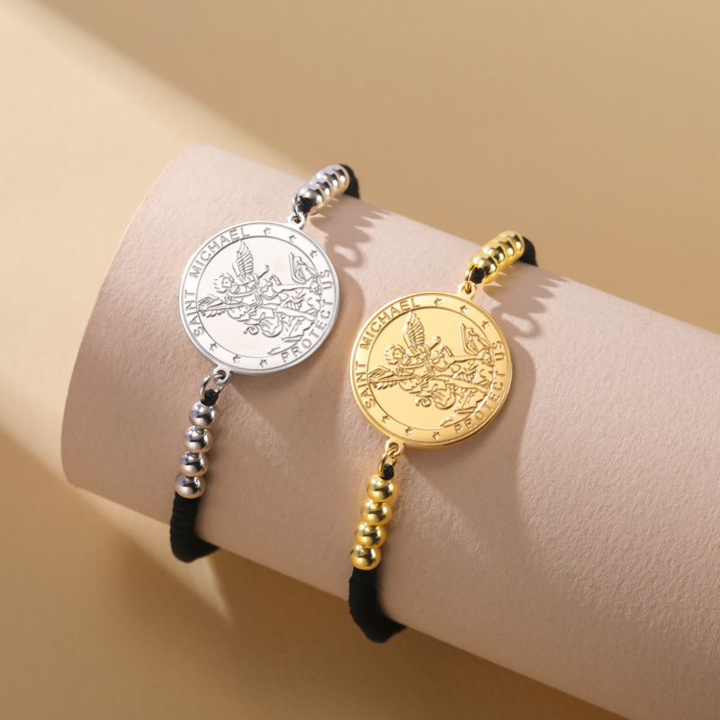 Double-Sided Etched St. Dymphna Pendant Bracelet 304 Stainless Steel Unisex Bracelet Irish Birthday Gift