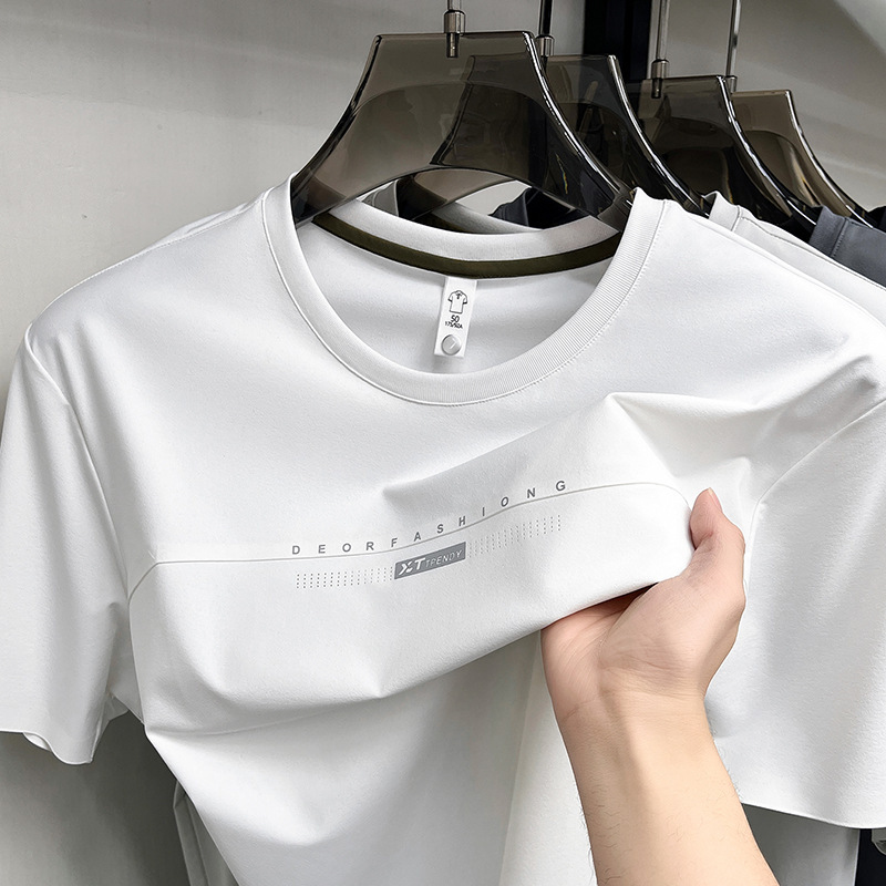 Ice Silk Round Neck Short-Sleeved T-Shirt for Men, Summer Thin Style, Casual, Versatile, Comfortable, Soft, Quick-Drying Mulberry Silk T-Shirt Ice Silk Round Neck Short-Sleeved T-Shirt for Men, Summer Thin Style, Casual, Versatile, Comfortable, Soft, Quick-Drying Mulberry Silk T-Shirt