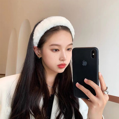 秋冬毛絨發捆仿兔毛純色高顱頂寬發箍復古韓式頭箍女高級質感髮飾