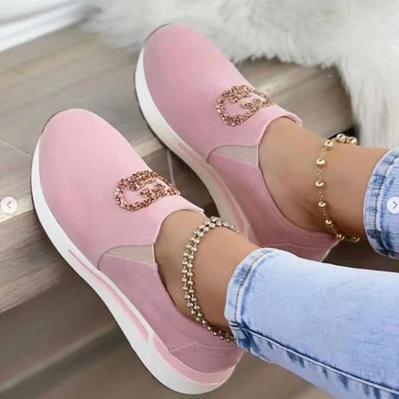 2021 Autumn And Winter New Leisure Sports Shoes Flat Bottom Rhinestone Single Shoes Student Shoes Muffin Shoes Running Shoes