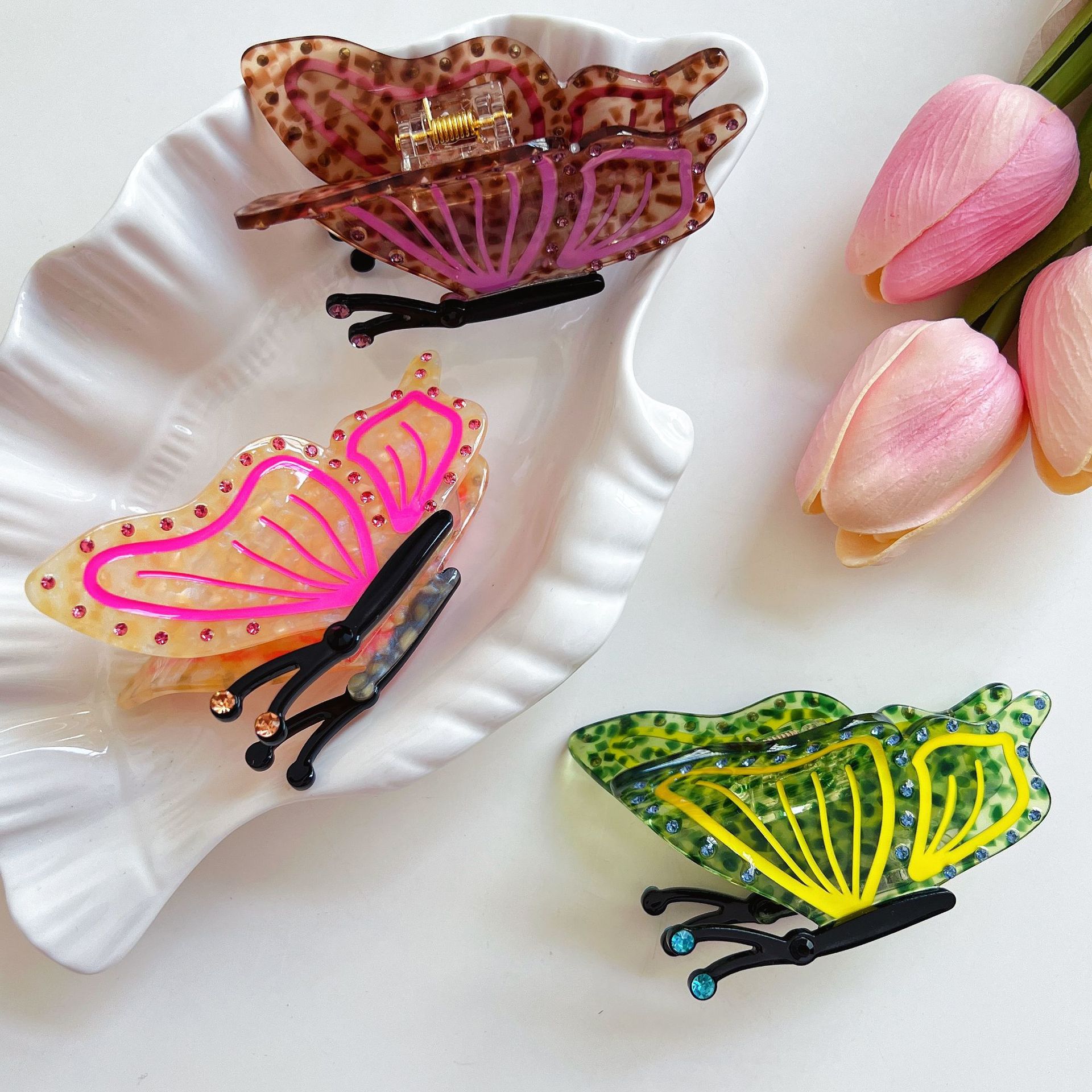 Daily, Street Occasion Acetic acid sheets Material Butterfly Pattern Cute Lady Women's Butterfly Acetic Acid Sheets Hair Claws