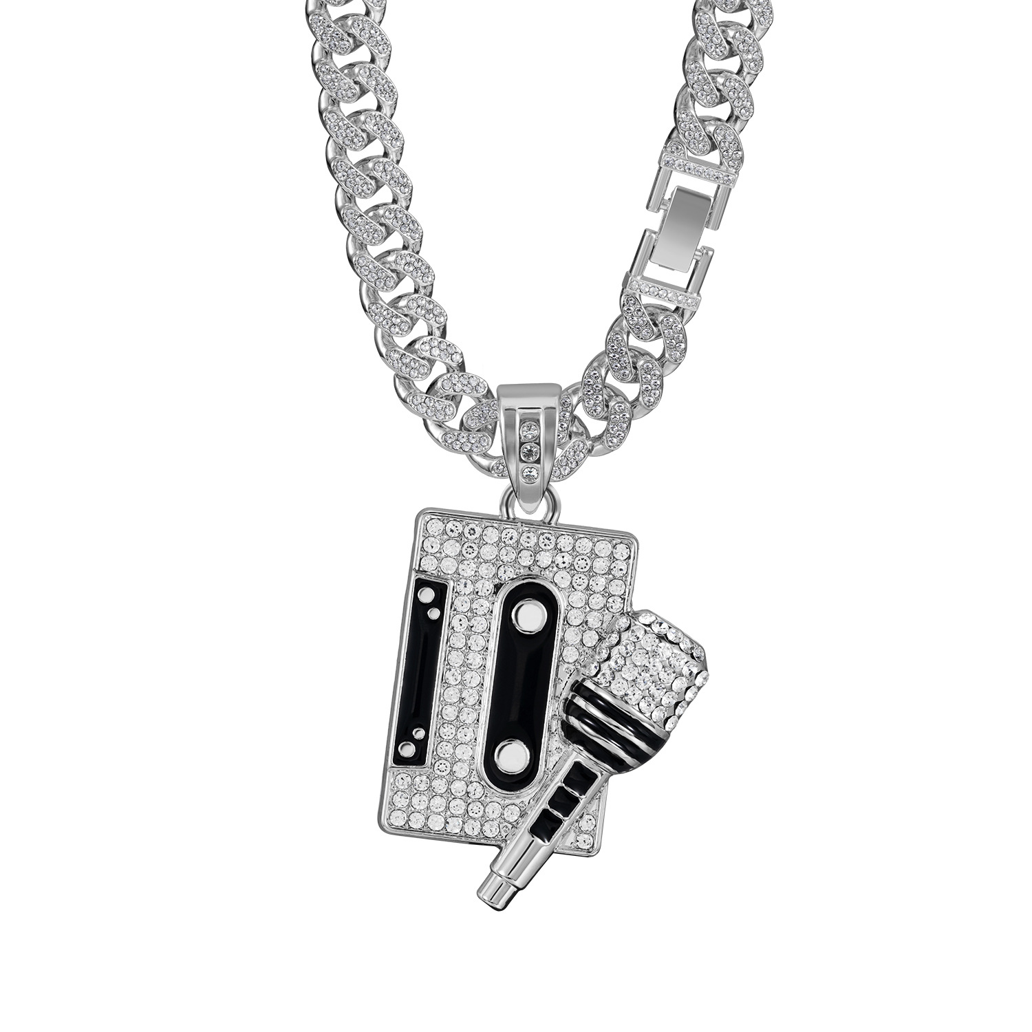 Cuban Chain Microphone Pendant Necklace With Diamonds For Men_voghion.com