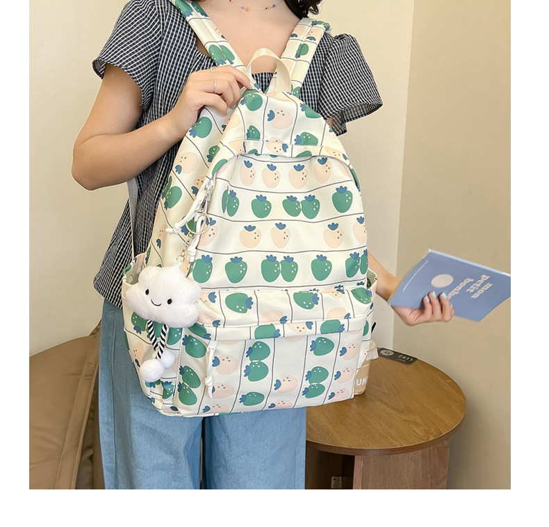 738g Weight Polyester Lining Material Sewing Thread Fashion Element Zipper Closure Type Double Shoulder Straps Strap Type Casual, School, Daily Occasion Nylon Material Waterproof Function Back To School Festival School Backpack Backpack Flower, Strawberry Pattern All Seasons Season Women's Gender Classic Style Style Square Shape Waterproof Flower Strawberry Casual School Daily School Backpack 2