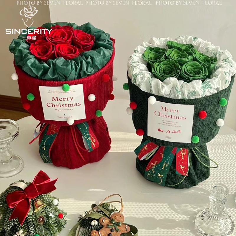 Navidad de siete colores cordier tela de punto flores flores flores de manzanas materiales de embalaje de flores de manzana papel de embalaje