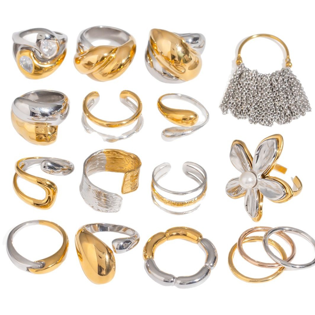 Wanxing joyas transfronterizas oro y plata de dos colores galvanoplastia simple anillo retrógrado anillo francés joyas de mano anillo brillante