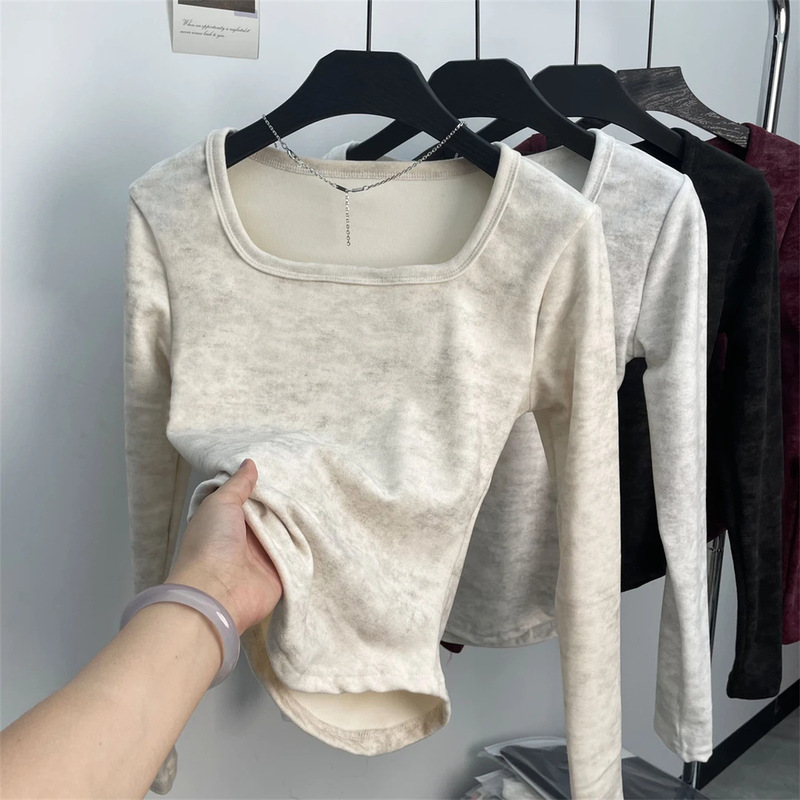[Tie-dyed 280g] Long Sleeve Slim Fit Base Shirt Women's T-shirt 2024 Fall/Winter New Waist Top
