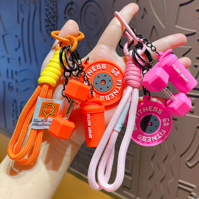 Creative Sports Barbell Keychain Sports Training Dumbbell Water Cup Gym Peripheral Gifts School Bag Pendant Wholesale