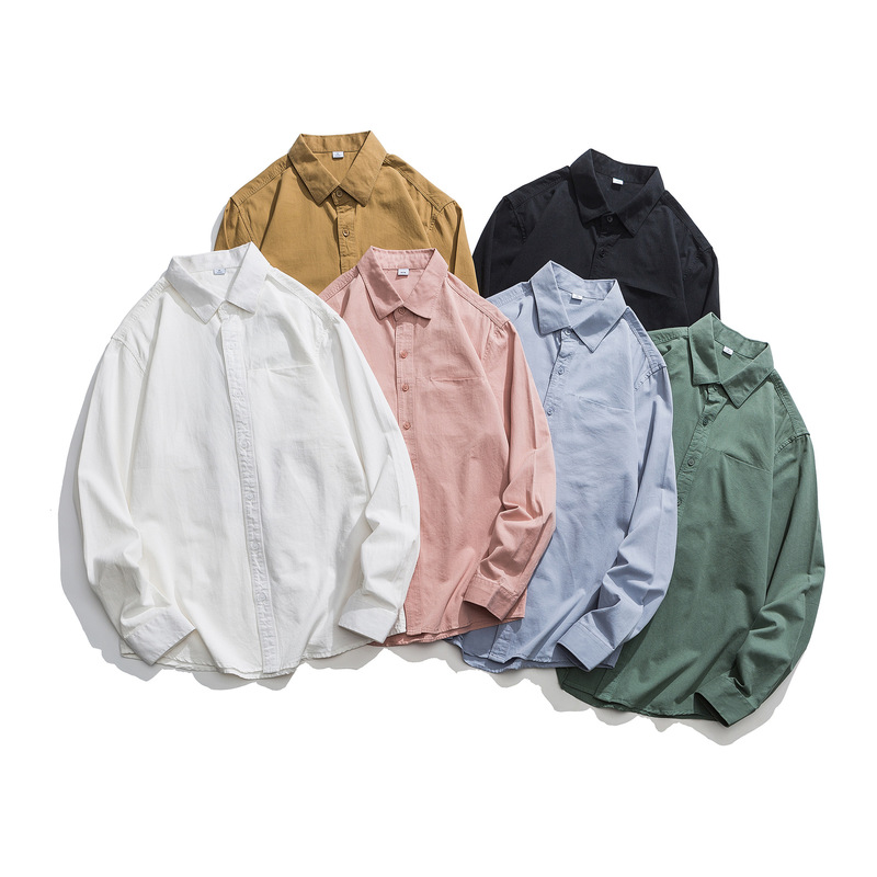 American Style Heavy Long Sleeve Shirt Men's 2024 Autumn Casual Solid Color White Lapel Shirt Vintage Cardigan Jacket American Style Heavy Long Sleeve Shirt Men's 2024 Autumn Casual Solid Color White Lapel Shirt Vintage Cardigan Jacket