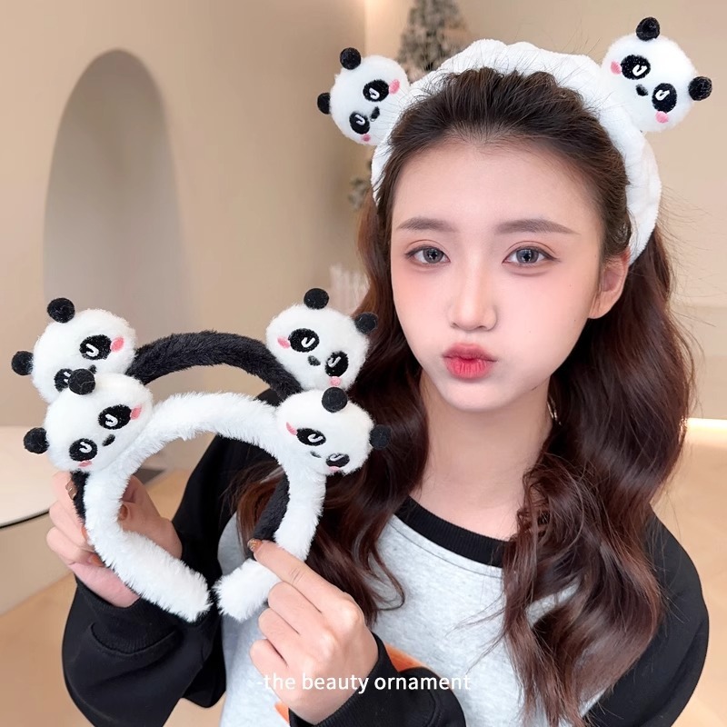 卡通熊猫发箍女2025新款发箍毛绒洗脸发带秋冬敷面膜专用发夹头饰|undefined