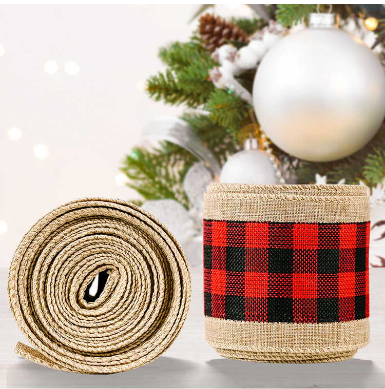 70g Weight Christmas Festival Wholesale Imitation Linen Edging Checked Christmas Decoration Ribbon Nihaojewelry 5