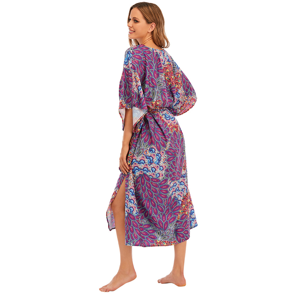 5D127 blusa de playa de secado rápido impreso traje suelto playa protección solar camisa playa vacaciones falda traje de baño chaqueta