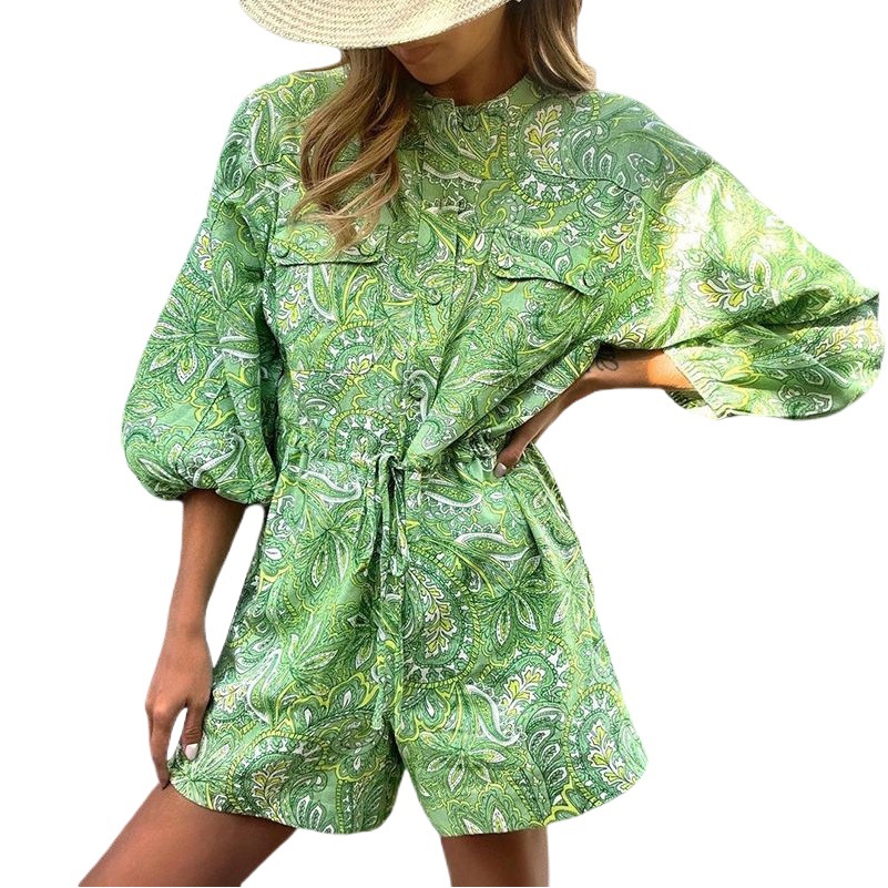 FD1194 en stock 2023 primavera nueva moda transfronteriza impresa collar impreso camisa de cordón Mono para las mujeres