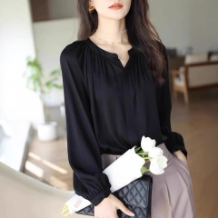 黑色雪纺衬衫女长袖设计感小众春秋季宽松女装春内搭打底上衣衬衣