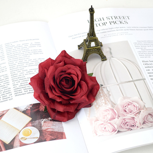 Artificial flowers, vintage rose, bookshelf desk, office, minimalist, floral arrangement, European diamond rose, head decoration
